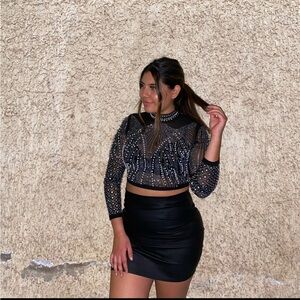 Sheer black long sleeve with gems and pearls